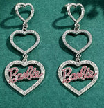 Rhinestones Heart Shape Metal Pendant Ear Drop