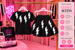 Illustrative Charged Up Cutie Black and White Bolt Closet set on two hangers