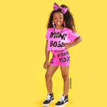 Mini Boss Neon Pink Sequin Short Set w/ matching bow - neonkissesinc.com