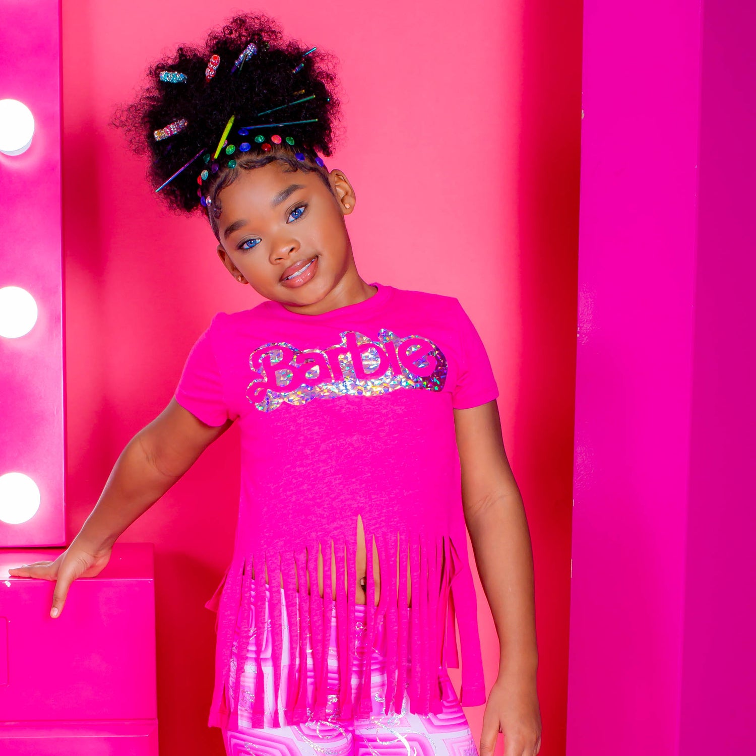 Barbie Hologram Fringe T-Shirt | Neon-Kissed Fashion