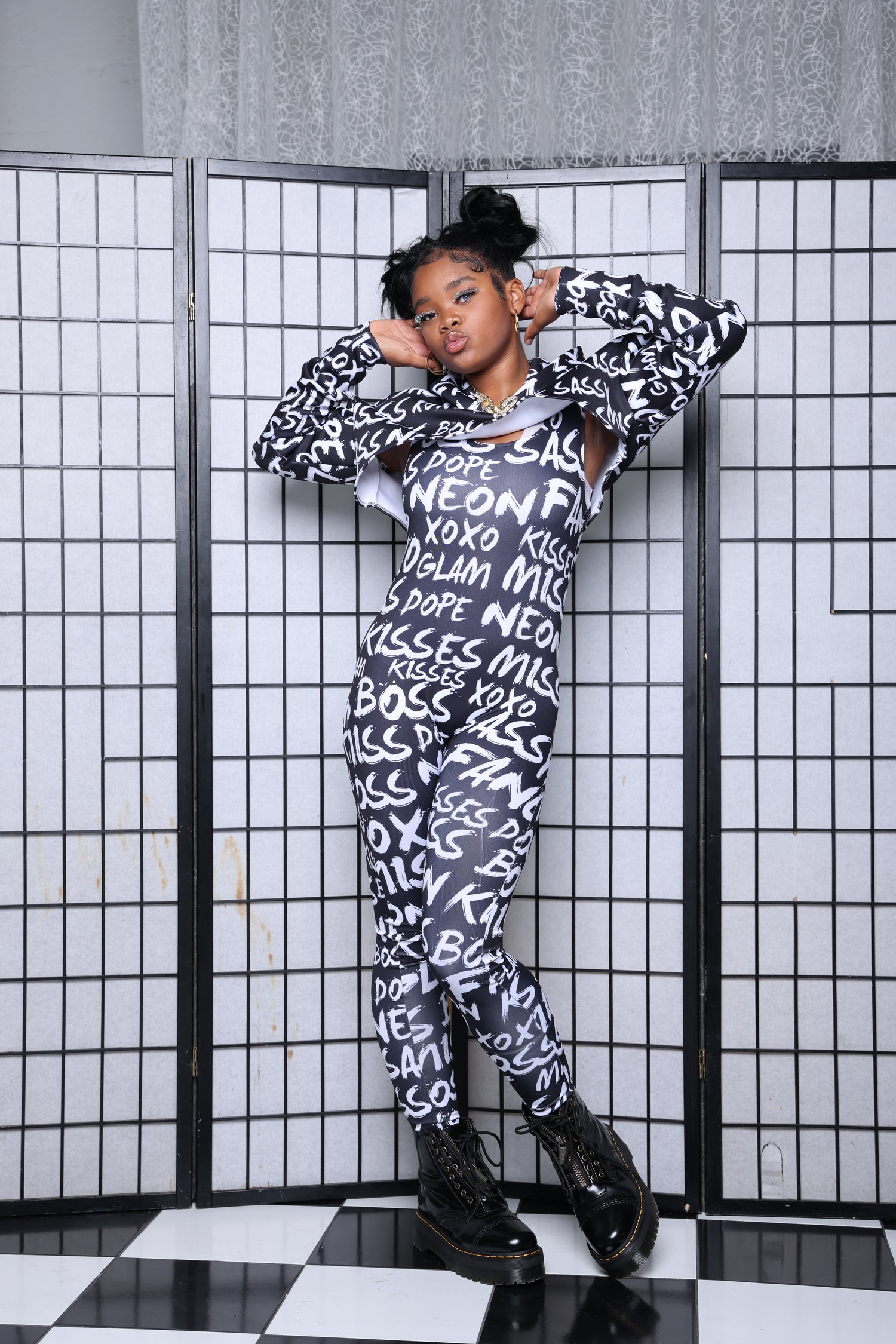 Mini Boss Super Crop Hoodie Unitard Set – Black & White