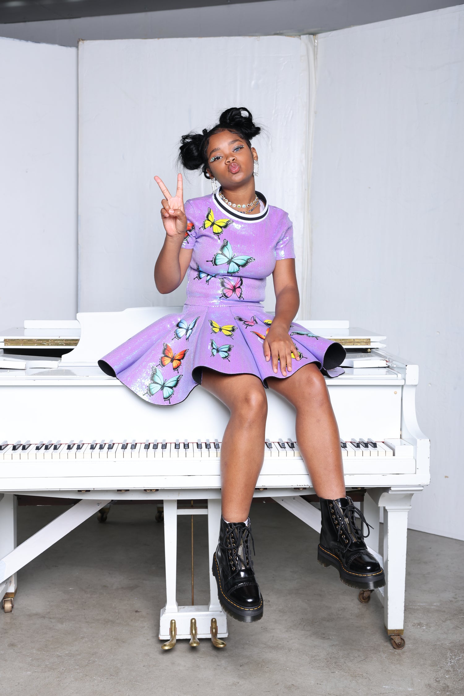 Butterfly Bloom Sequin Skirt Set – Lavender