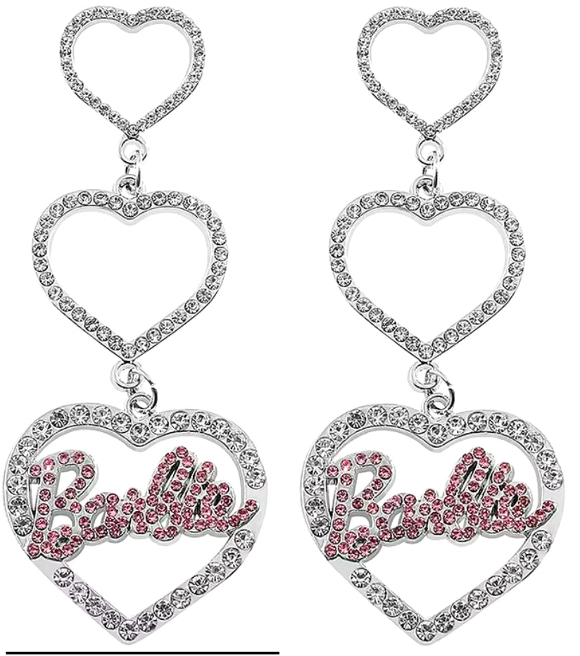 Rhinestones Heart Shape Metal Pendant Ear Drop