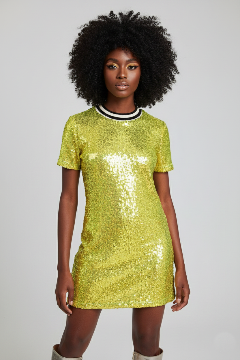 Kiwi Gold Sequin Jersey Dress