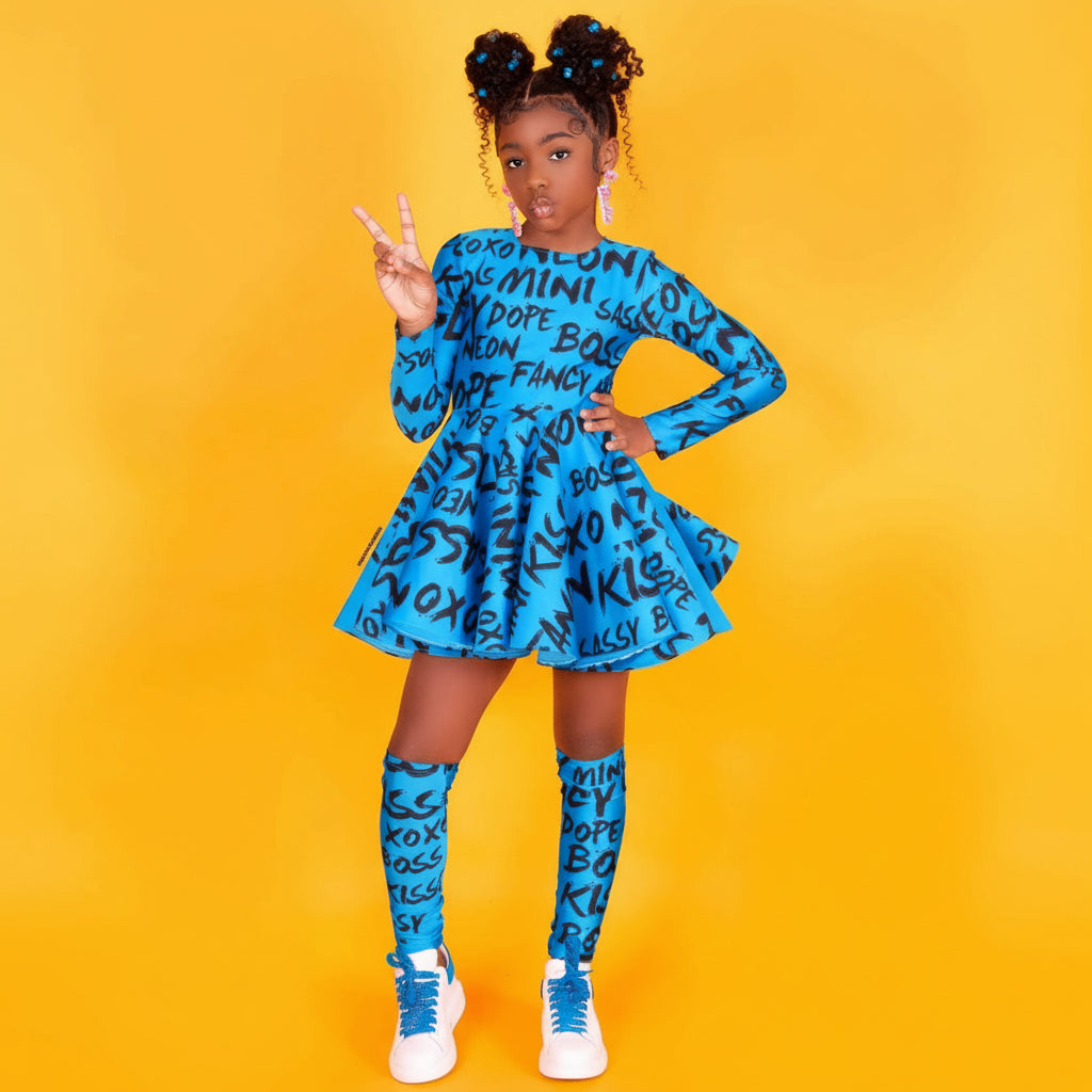 Blue Mini Boss Baby Doll Dress w/ Matching Leg Warmers