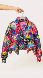 Makeup Kit Sequin Puffer Coat in multicolor graphic print for girls