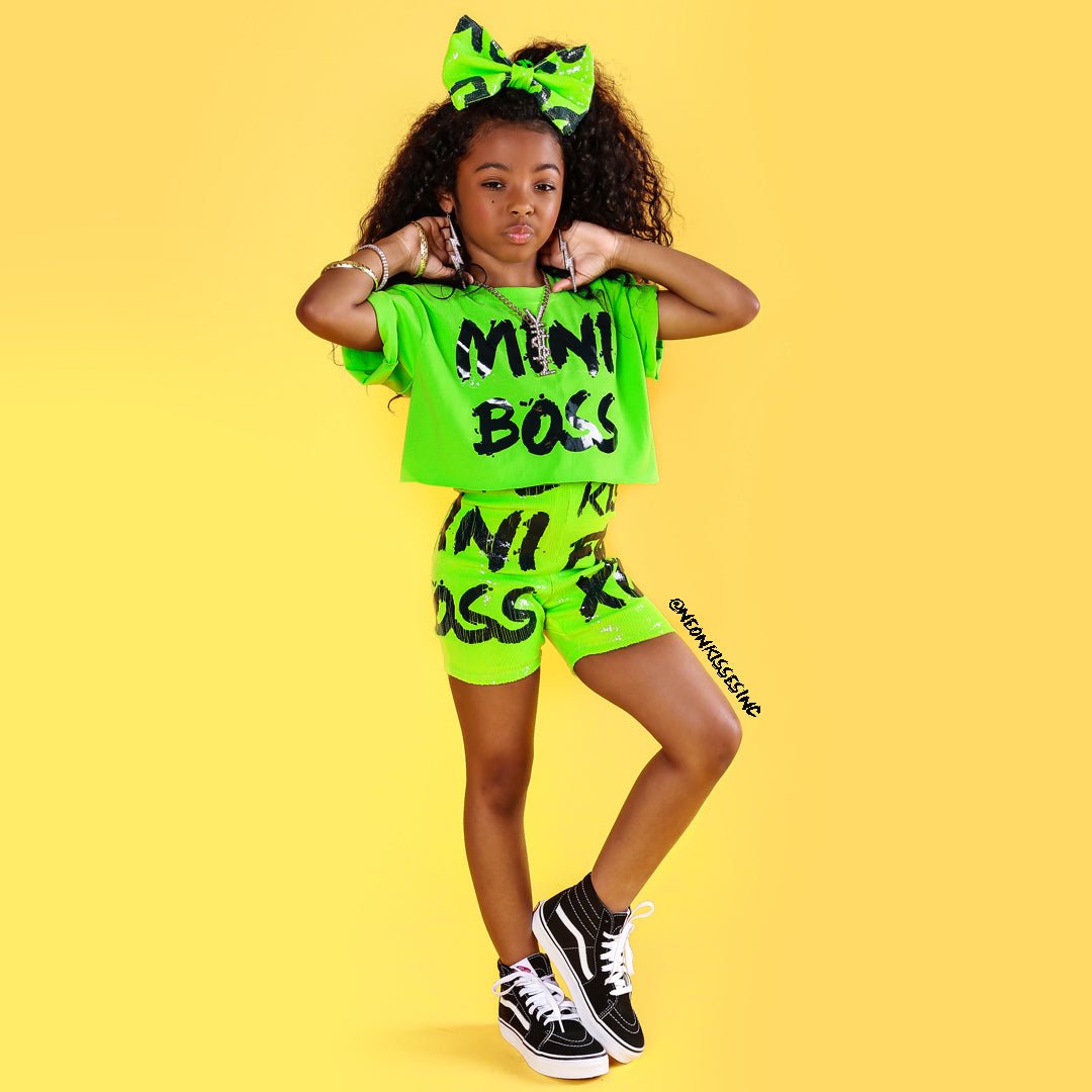 Neon Green Sequin Short Set - neonkissesinc.com