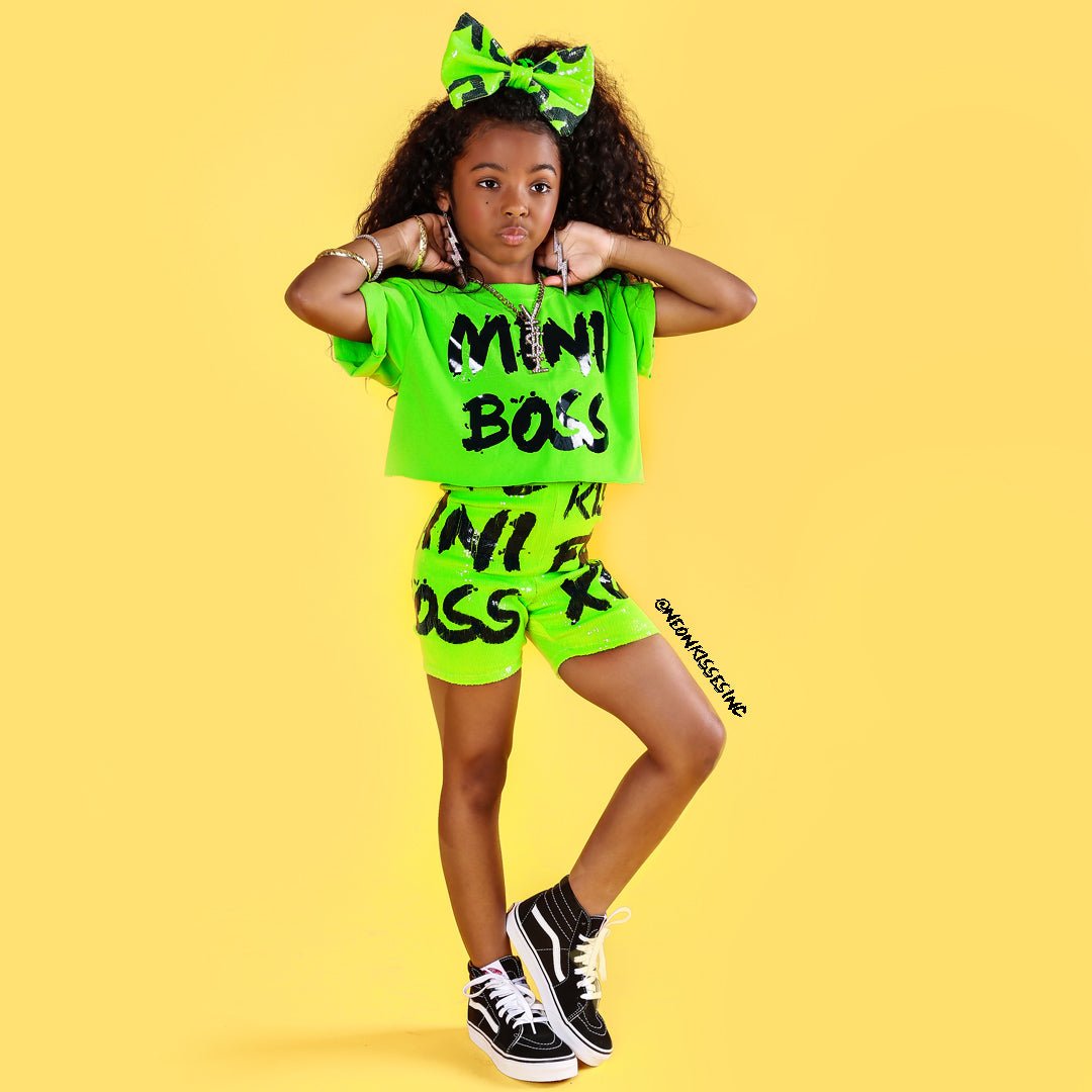 Neon Green Sequin Short Set - neonkissesinc.com