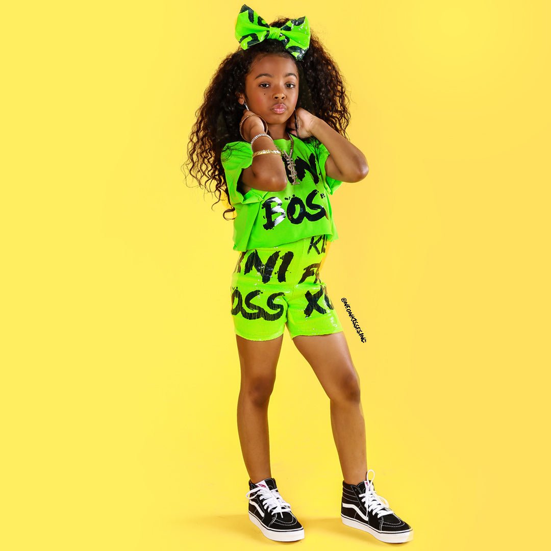 Neon Green Sequin Short Set - neonkissesinc.com
