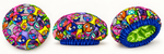 Digital product mockup: Emoji Pop satin-lined bonnet shown from outside, side and interior angles.