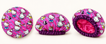 Digital product mockup: Hello Kitty satin-lined bonnet shown from outside, side and interior angles.