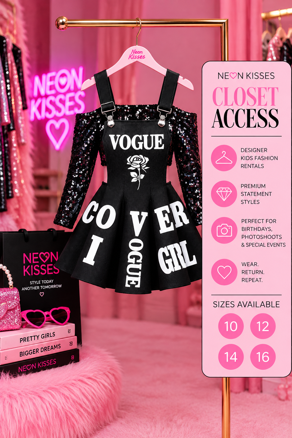 Noir Vogue jumper dress and sequin bandeau two piece set hanger visualization