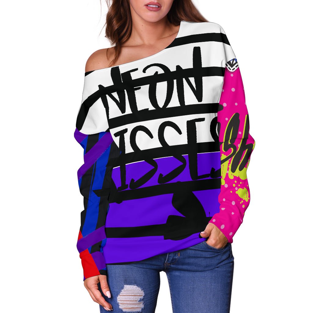 Off Shoulder Butterfly 90s Sweater - neonkissesinc.com