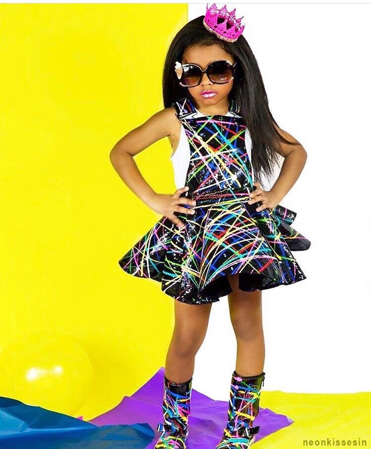 girls neon dress Naxos Floral Maison mini Moda Featuring a dropped waist with a gathered skirt that twirls beautifully Neon Pink Short Sleeve Girls