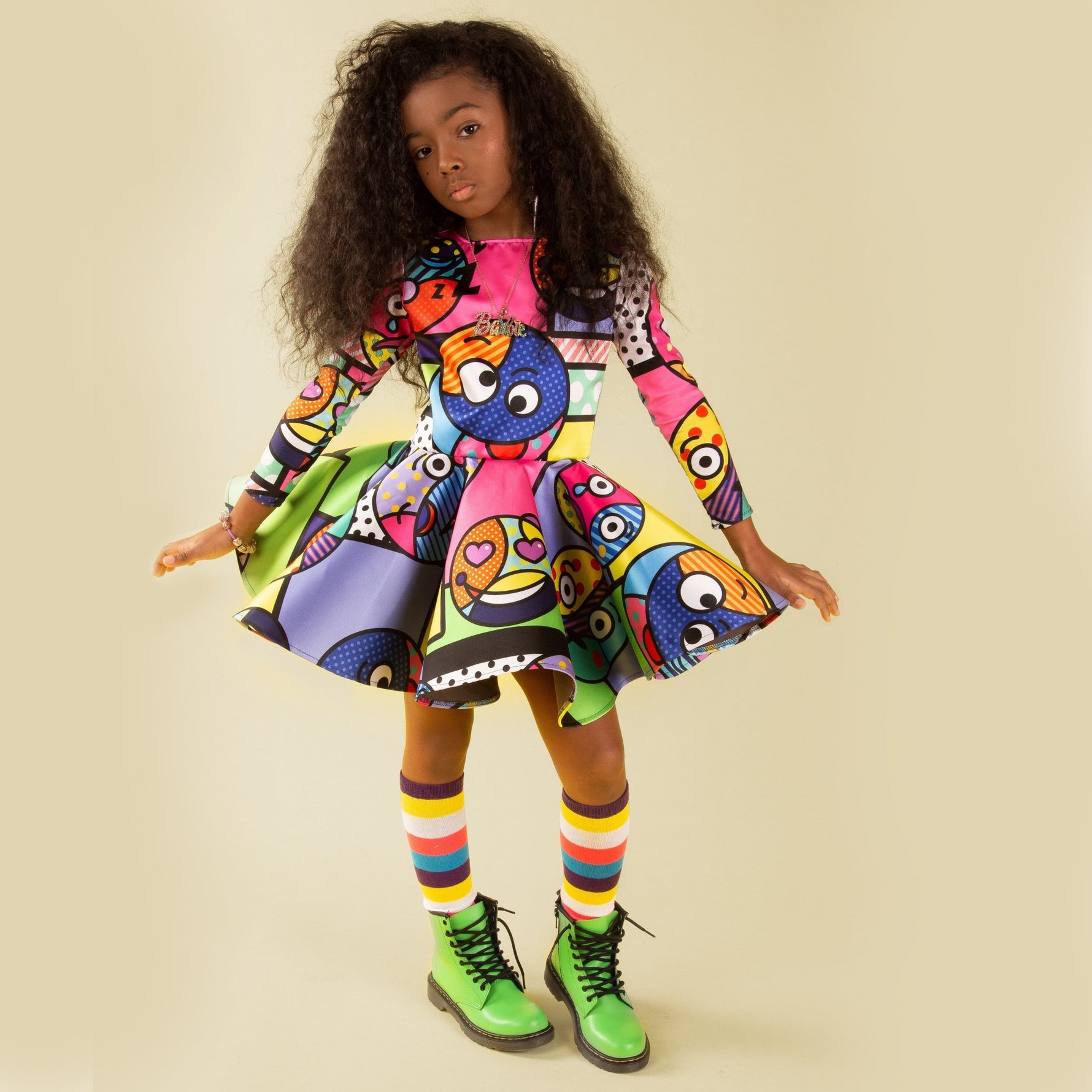 Pop Art Emoji Dress 12 - Girls Pop Art Emoji Dress 12 - Girls