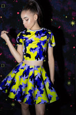 Purple Yellow Black Camo Neoprene Skirt - neonkissesinc.com