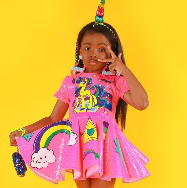 Unicorn Sequin Baby Doll Dress-Dresses-neonkissesinc.com